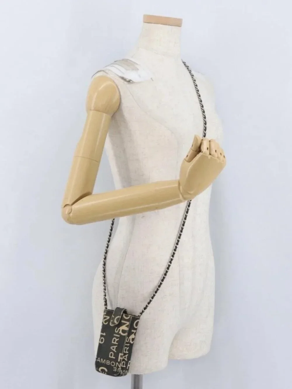 CHANEL By Sea Line Phone Pouch Shoulder Bag Canvas Black Silver CC Auth BSZ685